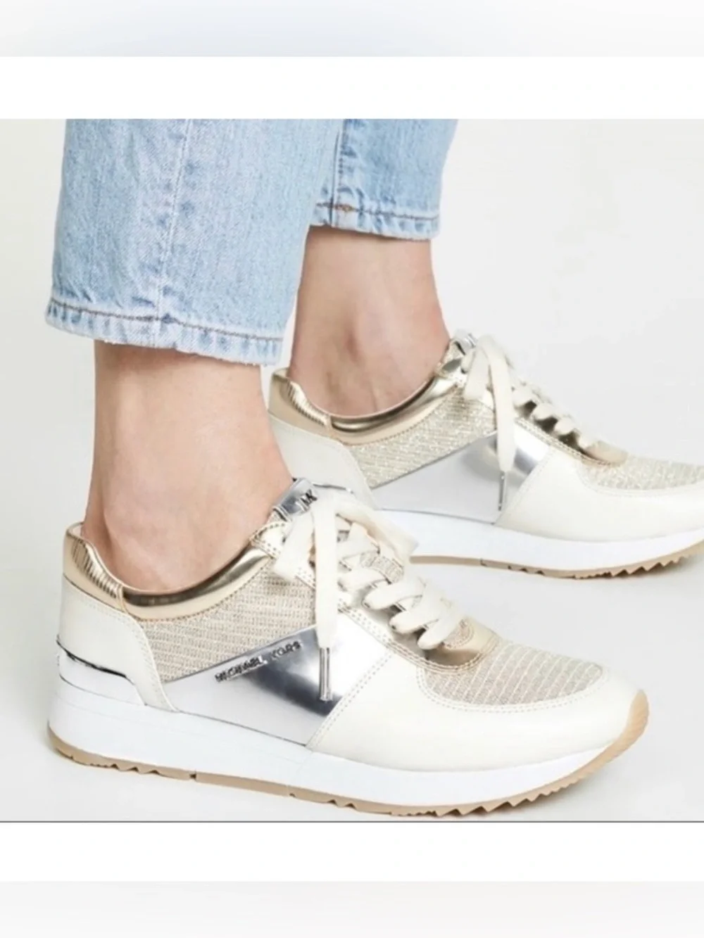 Michael Kors MK Allie Gold Silver Trainer Sneakers